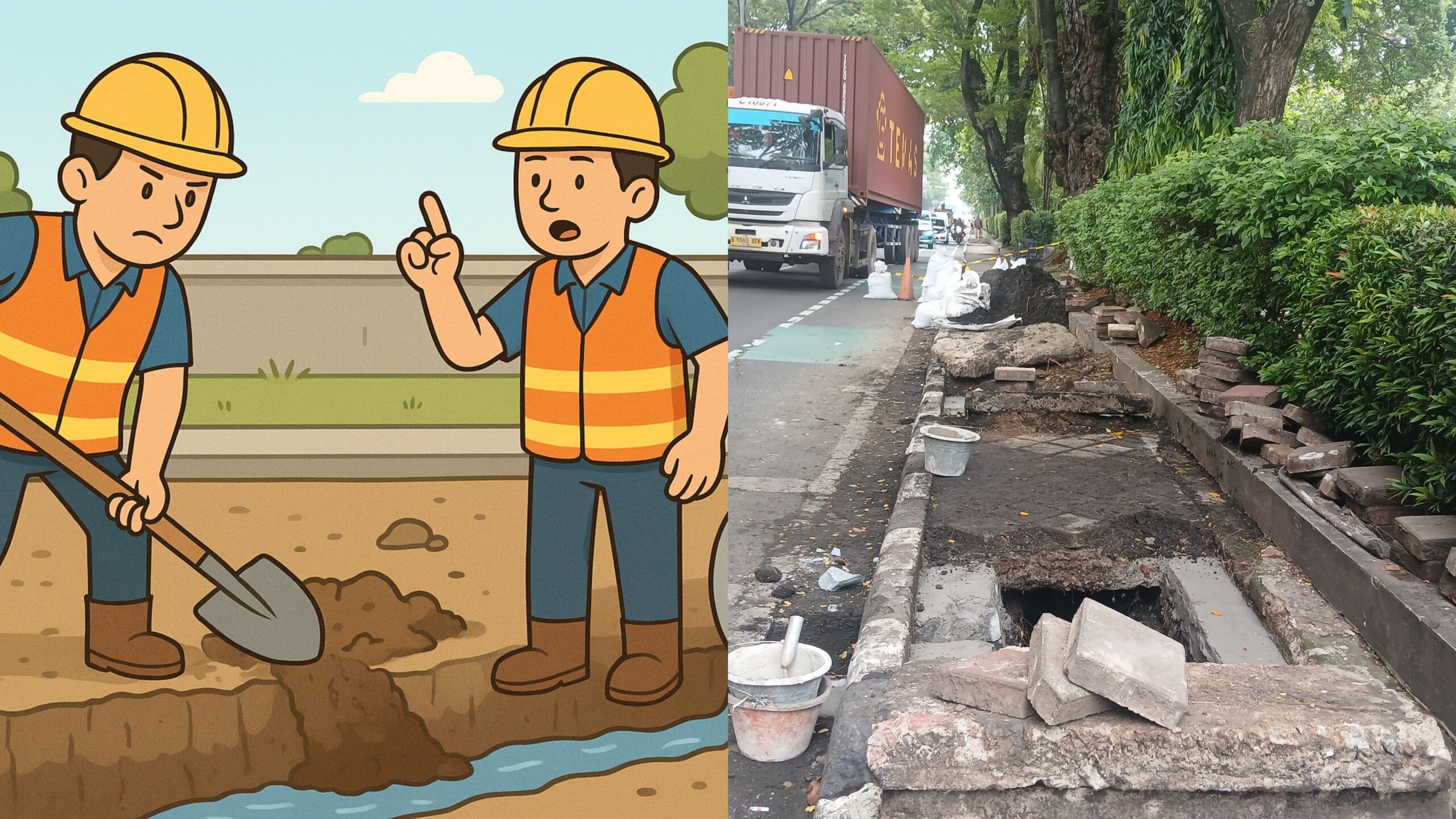 Dinas PUPR Kota Tangerang Lakukan Galian Saluran untuk Atasi Genangan Jalan.