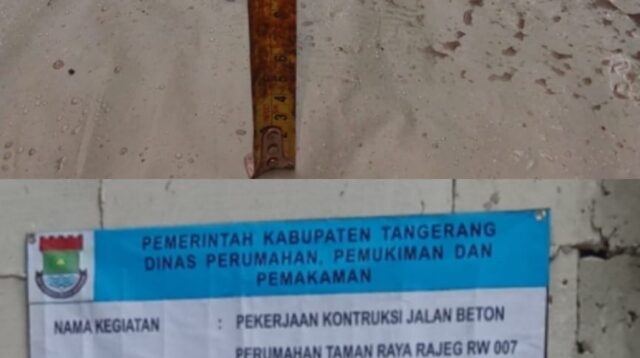 Adanya Indikasi Kongkalikong Proyek Cor Beton Dinas Perkim di Taman Raya Rajeg Menuai Sorotan Publik.